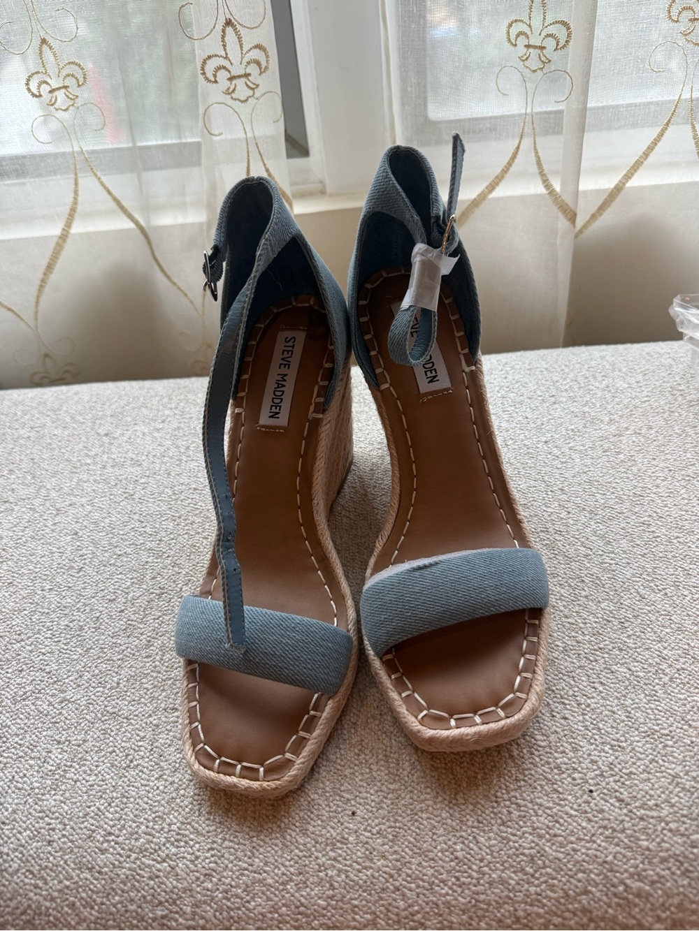Steve Madden Denim-Look Ankle Strap Wedges in Light Blue